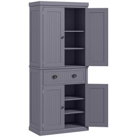 HOMCOM 72" Kitchen Pantry Storage Cabinet, Cupboard w/ 4 Doors and 3 Adjustable Shelves, Large Central Drawer, Navy Blue