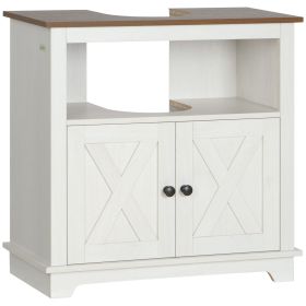 kleankin Pedestal Vanity Cabinet White 2-Door Bathroom Sink Cabinet with Shelves