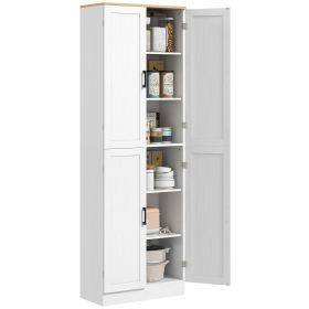HOMCOM Freestanding Kitchen Pantry, 4-Door Kitchen Pantry Cabinet with Adjustable Shelves and Doors, Distressed White