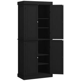 HOMCOM 72" Freestanding Kitchen Pantry Cabinet Black with Doors and Shelves Food Storage