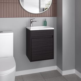 Furman Bathroom Vanity With Single Door And Open Shelf, Compact Floating Sink Base Cabinet, Black