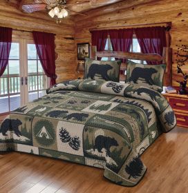 QUILT KING BLANKET WITH 2 PILLOW SHAMS BEAR CAMP 108"X90"