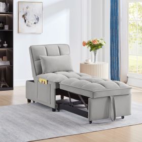 4 in1 Multi-Function Single Sofa Bed with Storage Pockets,Tufted Single Pull-out Sofa Bed with Adjustable Backrest and Pillows