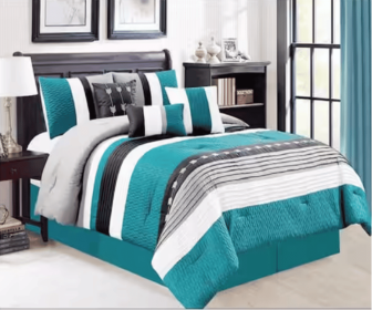 polyester Teal Strips 7-piece bedding set K