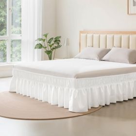 Wrap Around Bed Skirt, 15 in Drop, White Dust Ruffle Queen Size, Three Sides Adjustable Bedskirt with Easy Fit Elastic Strap