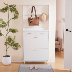 Entryway Bedroom Armoire,Shoe Cabinet,Wardrobe Armoire Closet, Drawers and Shelves, Handles, Hanging Rod, white