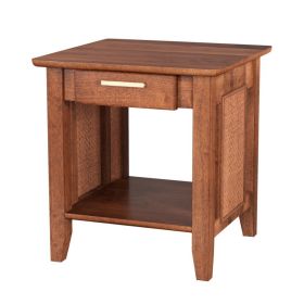 Rattan Nightstand End Table with Drawer and Storage Shelf