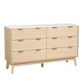 VEVOR 6 Fluted Drawer Dresser, Wooden Chest of Drawers with Sliding & Anti-tip Device, Modern Minimalist Dresser Chest