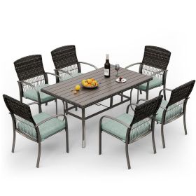Pamapic Metal Outdoor Dining Sets for 6 with Iron Slats Table Top & Removable Cushion