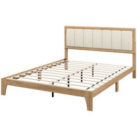 HOMCOM Queen Bed Frame with Headboard Queen Platform Bed Frame with Wooden Slats No Box Spring Needed Easy Assembly Natural