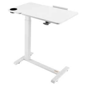 VEVOR Overbed Table, Mobile Bed Side Table with Flip Desktop and 4 Hidden Wheels, Height & Angle Adjustable Rolling Laptop Desk with Cup Holder