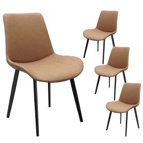 Brown PU Leather Dining Chair with Metal Legs, Modern Upholstered Chair Set of 4 for Kitchen, Restaurant, Living, Meeting Room