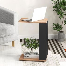 2-Tier C-Shaped Side Table with Universal Wheels and Shelf