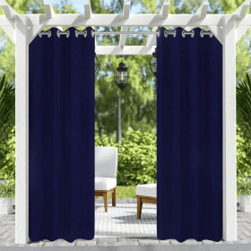 50inch X 96inch Outdoor Curtains Front Porch Curtain Grommet For Porch Balcony Pergola Gazebo Dark Blue (Option: 50x96inch)