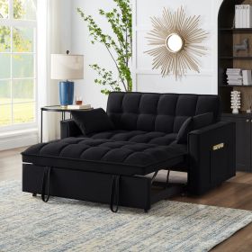 4 in1 Loveseat Sofa Bed with Armrests & Storage Pockets, Multi-Function Tufted Pull-out Sofa Bed with Adjustable Backrest and Pillows (Color: as Pic)