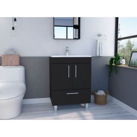 Essential Single Bathroom Vanity, One Draw, Double Door Cabinet (Color: Black)