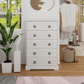 Chest of Drawers for Bedroom, Modern 5/6/7 Drawer Dresser, Storage Dresser for Clothes, Wood Dresser with Ring Handles for Bedroom, Black (Color: White 5 Drawers)