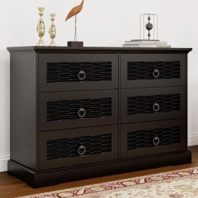 Chest of Drawers for Bedroom, Modern 5/6/7 Drawer Dresser, Storage Dresser for Clothes, Wood Dresser with Ring Handles for Bedroom, Black (Color: Black 6 Drawers)