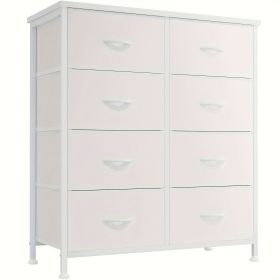 Dresser for Bedroom with 8 Drawers Tall Dresser & Chest of Drawers Fabric Dresser with Wood Top and Sturdy Steel Frame (Color: White)