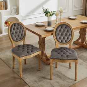 French Style Solid Wood Frame Dining Chair,Set of 2 (Color: GRAY, Material: Velvet)