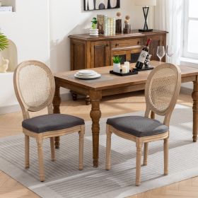 French Style Solid Wood Frame Dining Chair,Set of 2 (Color: GRAY, Material: Fabric)