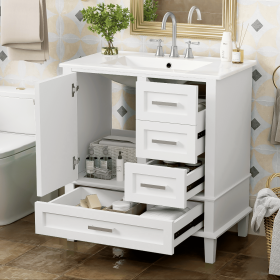 30" Bathroom Vanity , Modern Bathroom Cabinet with Sink Combo Set, Bathroom Storage Cabinet with a Soft Closing Door and 3 Drawers (Color: as Pic)