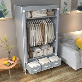 Portable Clothes Closet Rolling Door Wardrobe with Hanging Rack Non-Woven Fabric Storage Organizer with Three Drawer Boxes No-Tool Assembly - 67i (Color: Grey-67in*35.4in*17.7in)