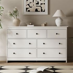 7 Drawer Dresser for Bedroom, Storage Cabinet With Metal Handles, Modern Closet Of Drawers for Living Room (Color: White)