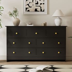 7 Drawer Dresser for Bedroom, Storage Cabinet With Metal Handles, Modern Closet Of Drawers for Living Room (Color: Black)