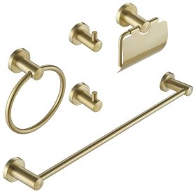 5-Piece Bath Hardware Set with Towel Bar Towel Ring Towel Hook Toilet Paper Holder (Color: Brushed Gold)