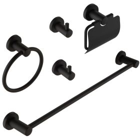 5-Piece Bath Hardware Set with Towel Bar Towel Ring Towel Hook Toilet Paper Holder (Color: Matte Black)