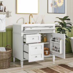 36'' Bathroom Vanity with Top Sink, Modern Bathroom Storage Cabinet with 2 Drawers and a Tip-out Drawer, Single Sink Bathroom Vanity (Color: as Pic)
